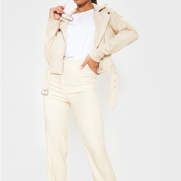 PrettyLittleThing Stone Faux Suede Biker Jacket - Picture 3 of 12